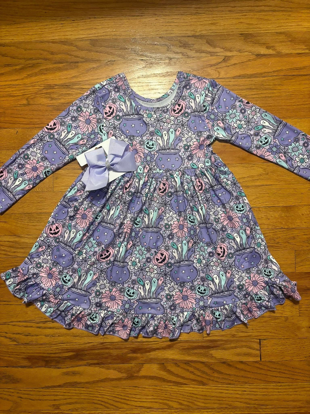 New~Purple Stay spooky Dress with Bow