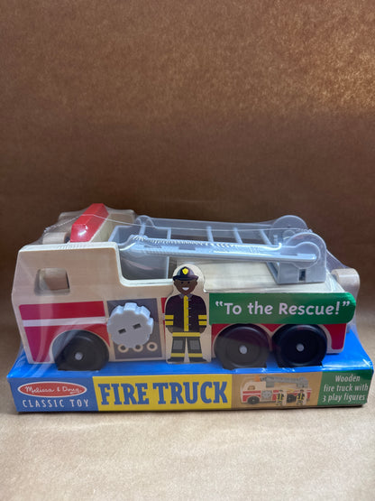 New~ Melissa & Doug Wooden Fire Truck With 3 Firefighter Play Figures