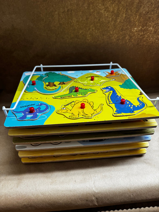 6 peg Puzzles with stacking rack