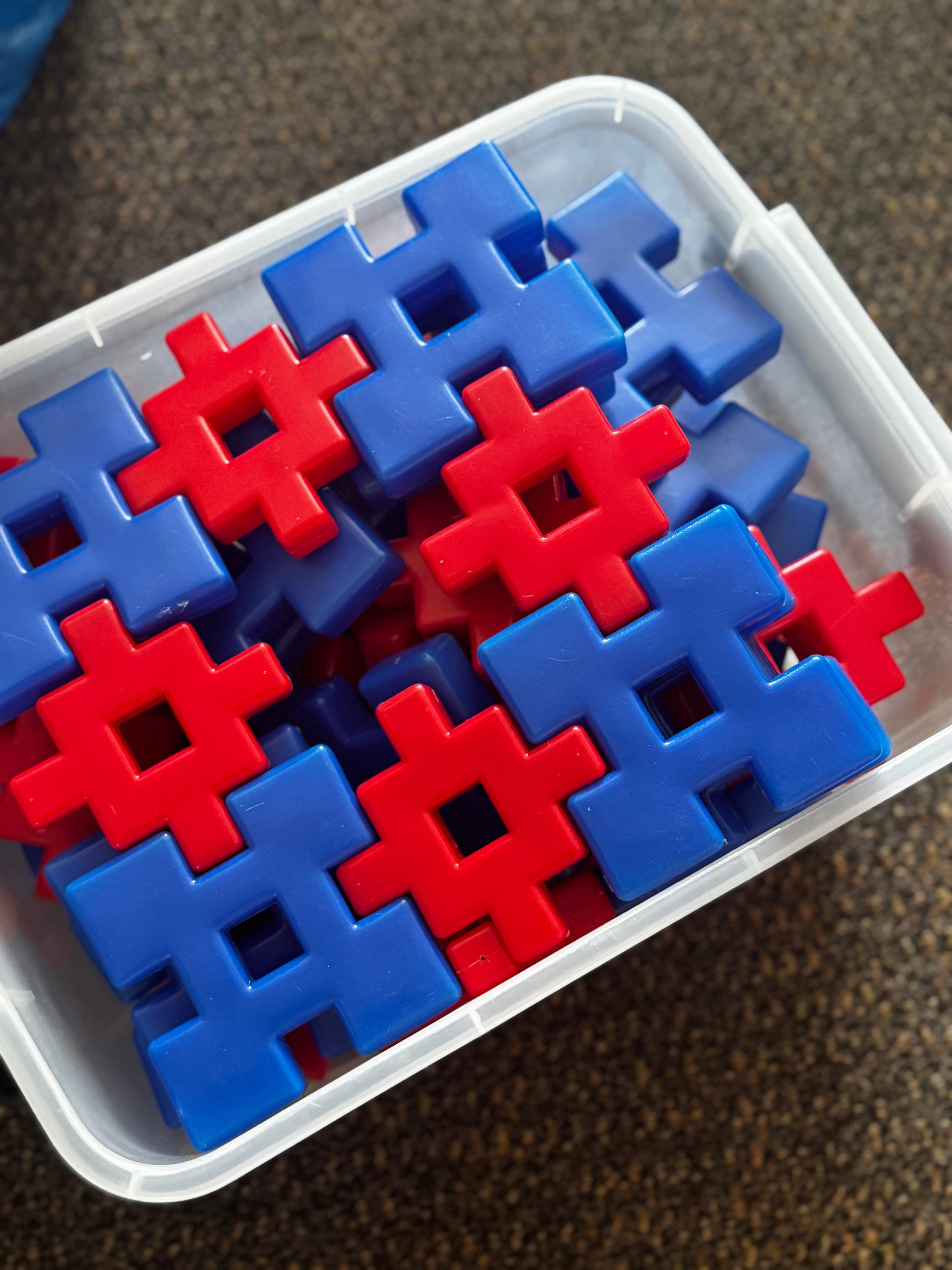 Pick up only~ large bucket red & Blue Waffle Blocks