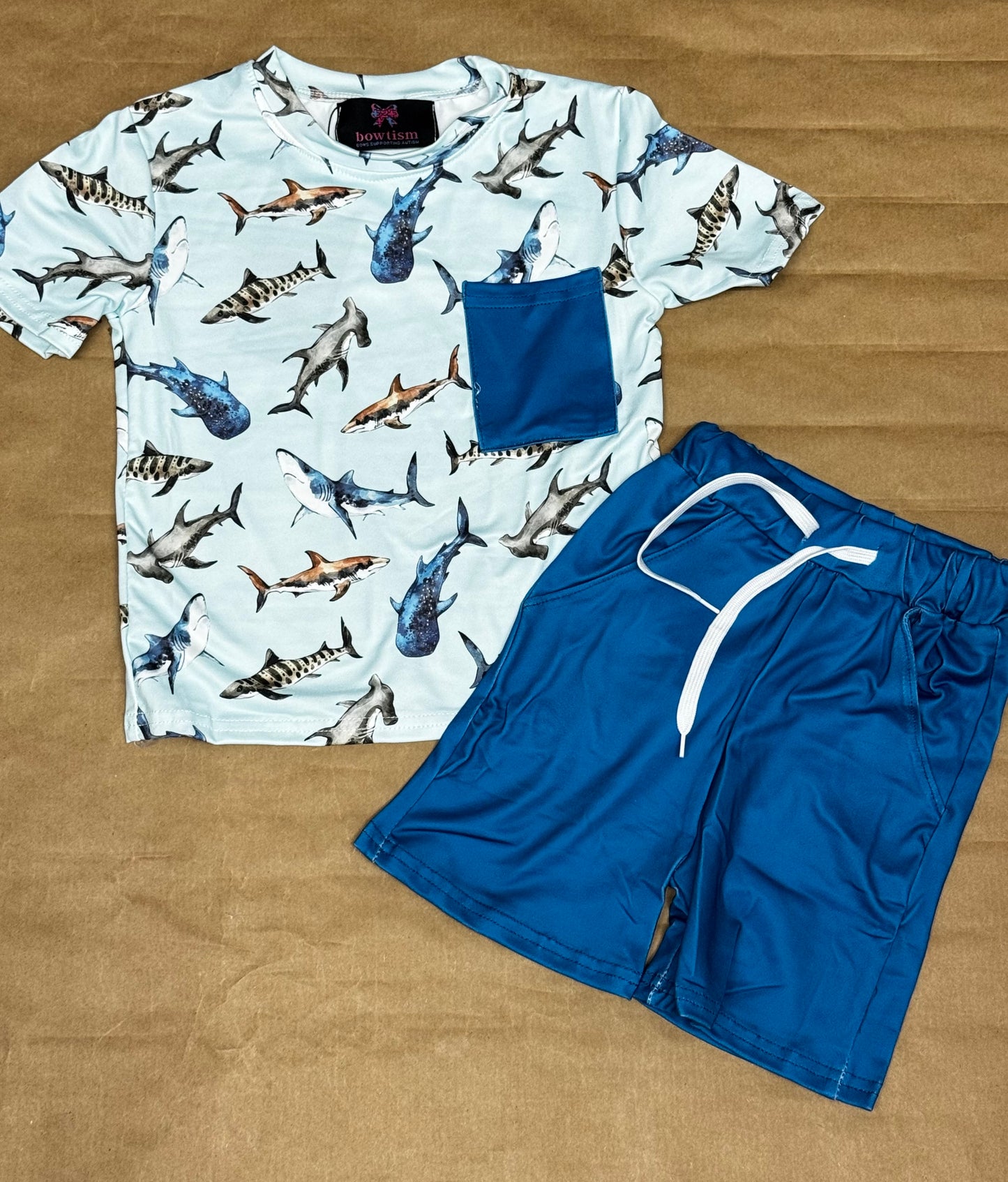 New 2 pc Shark Shorts set
