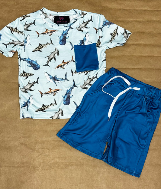New 2 pc Shark Shorts set
