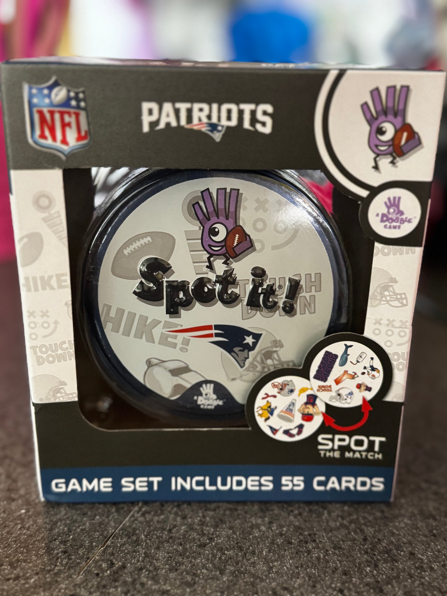 New MasterPieces New England Patriots NFL Edition Spot It! matching game.