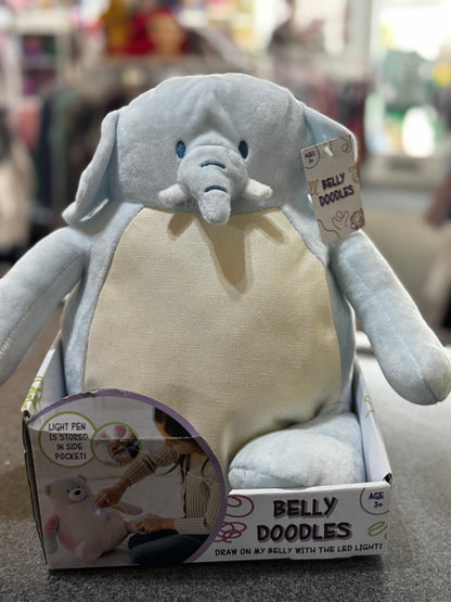 New in Box Bellydoodles Blue Elephant 11" Plush with LED Pen