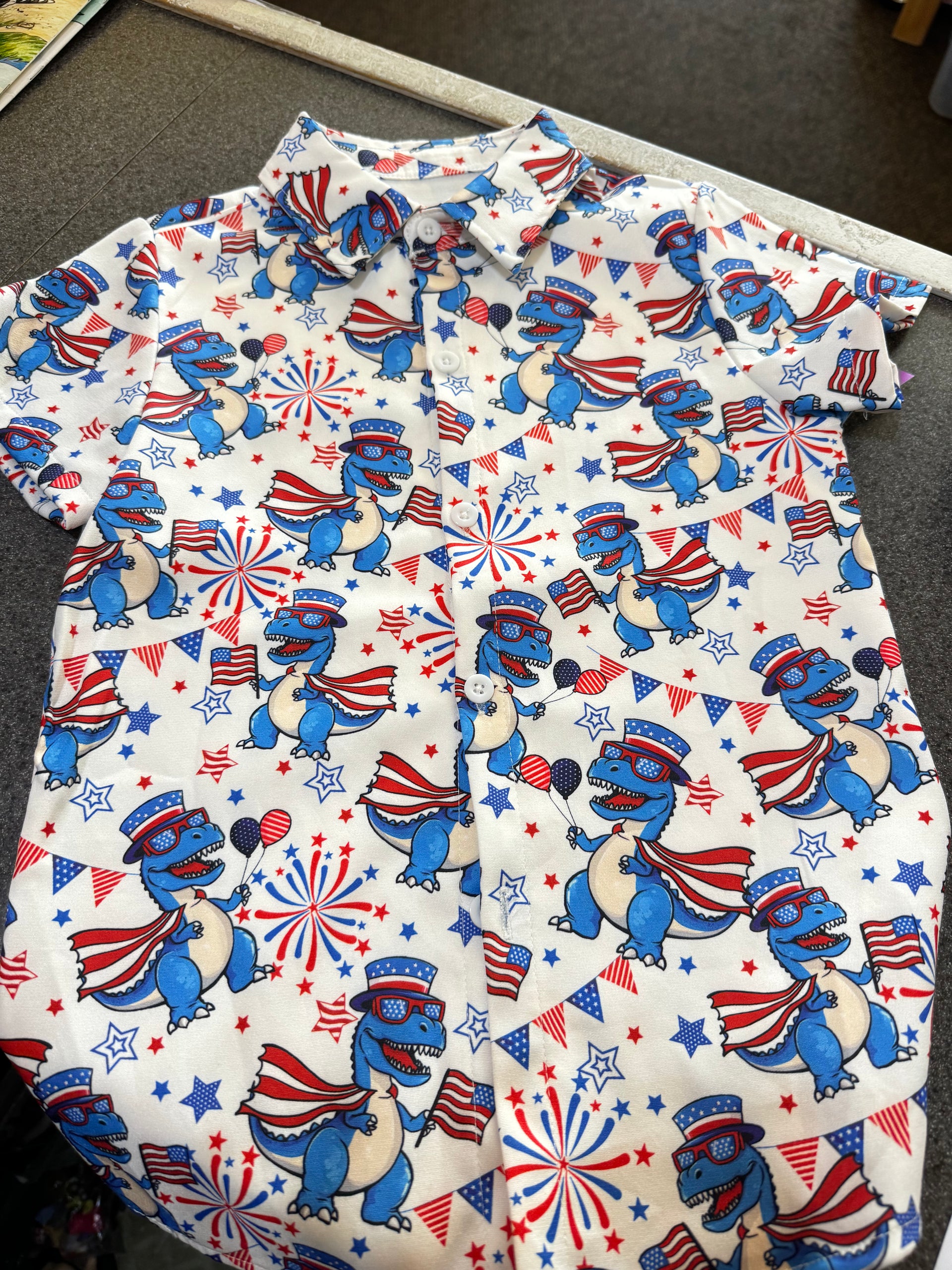 Patriotic Dinosaur Button  Down Shirt