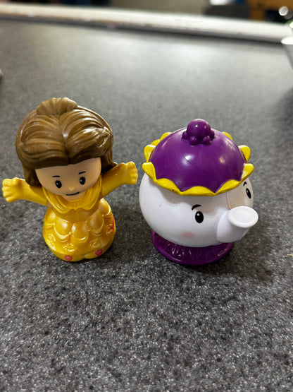 Fisher-Price Little People Disney Princess Belle and Mrs. Potts figures.