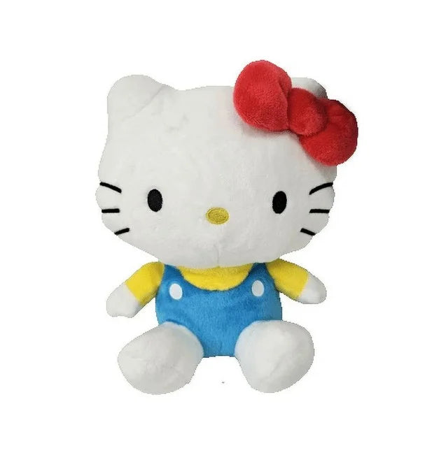 New~ Sanrio Hello Kitty 10-inch plush doll wearing a yellow shirt and blue overalls
