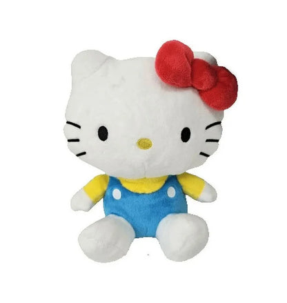New~ Sanrio Hello Kitty 10-inch plush doll wearing a yellow shirt and blue overalls
