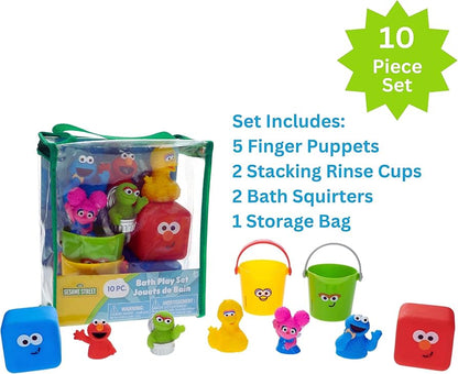 Sesame Street 10 Piece Bath Toy Value Set - Kids Bath Toys