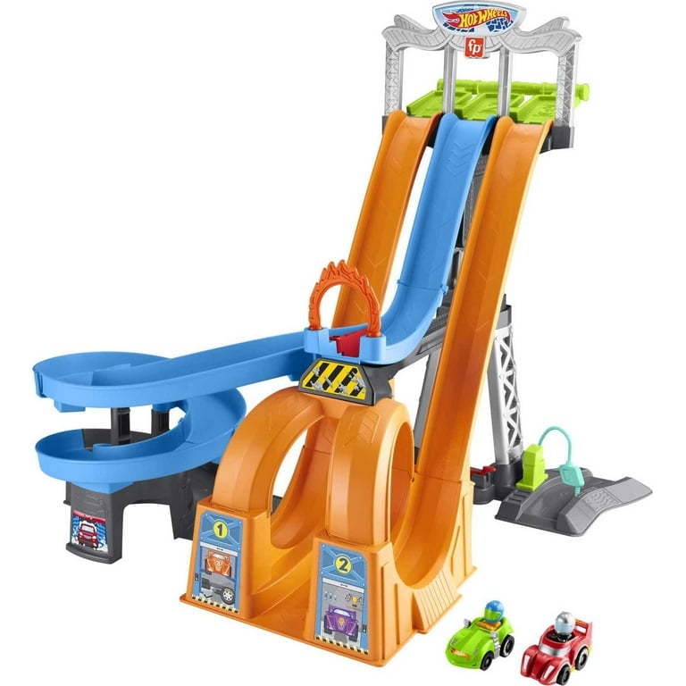 Pick up only~Fisher-Price Little People Hot Wheels Racing Loops Tower Toddler Vehicle Playset, 2 Cars