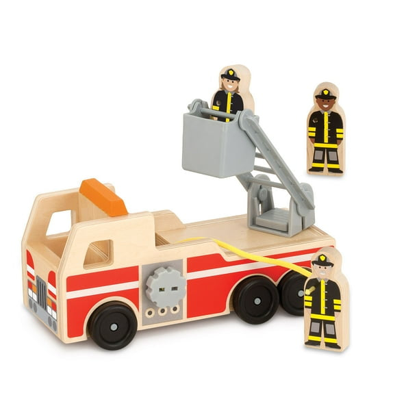 New~ Melissa & Doug Wooden Fire Truck With 3 Firefighter Play Figures