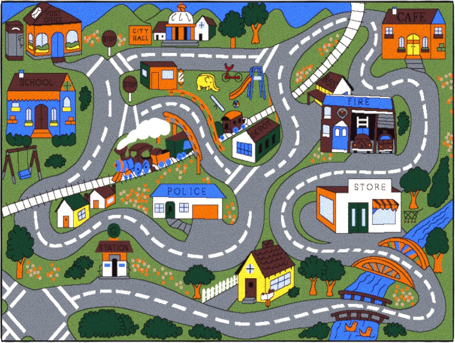 Pick up only~ Ottomanson 5' x 6'6" Kids Road Map Rug