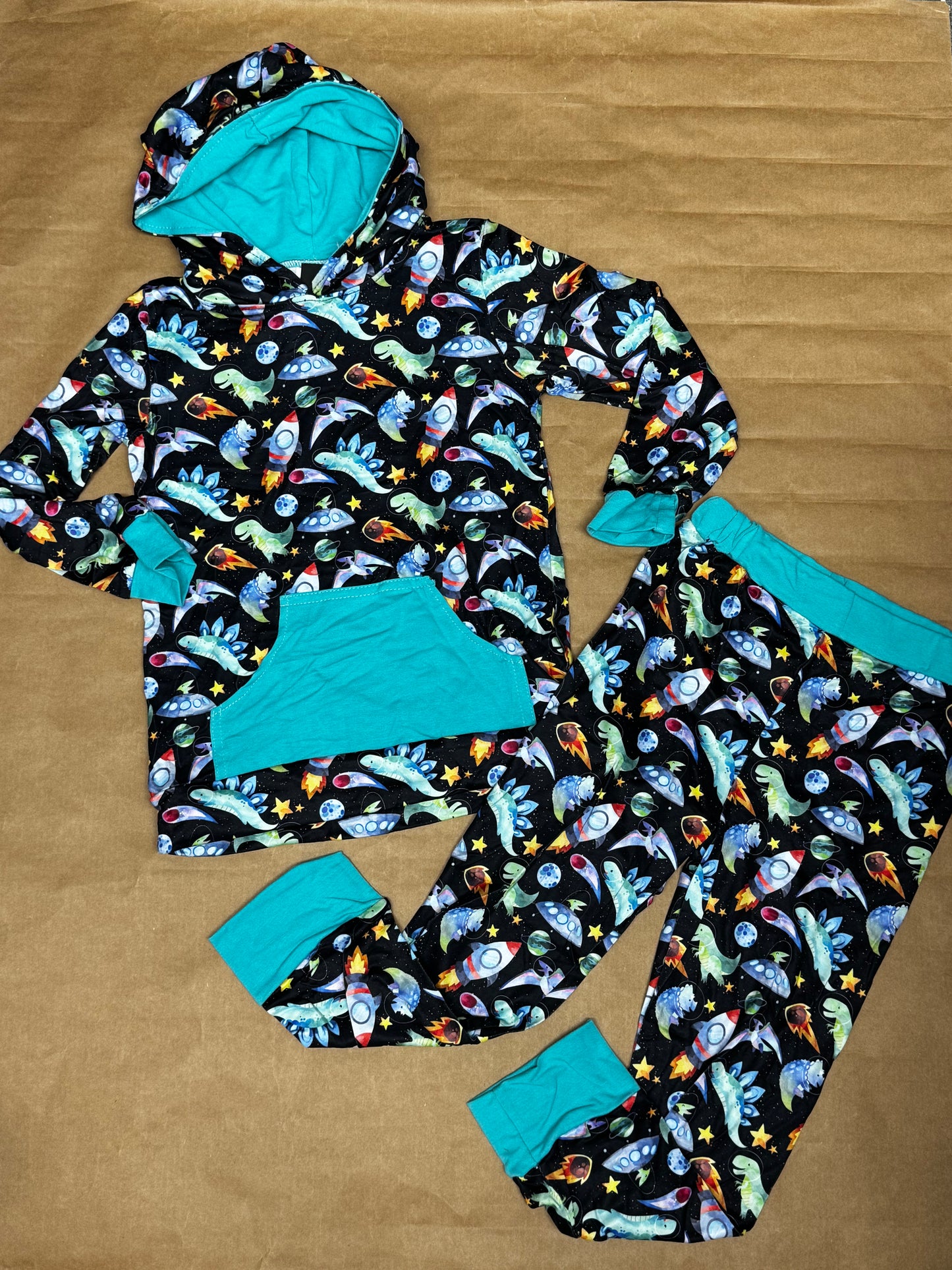 2 pc Blue Dino Hoodie set