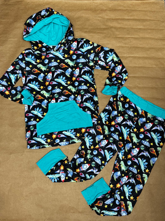 2 pc Blue Dino Hoodie set