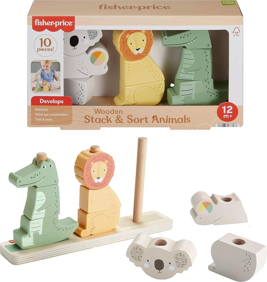 Fisher-Price Wood Baby Toy Stack & Sort Animals