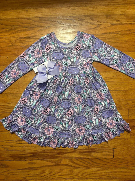 New~Purple Stay spooky Dress with Bow
