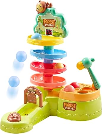 Forest Animal Roller Ball / 4-in-1 Toddler Montessori Ball Drop & Hammer Toy