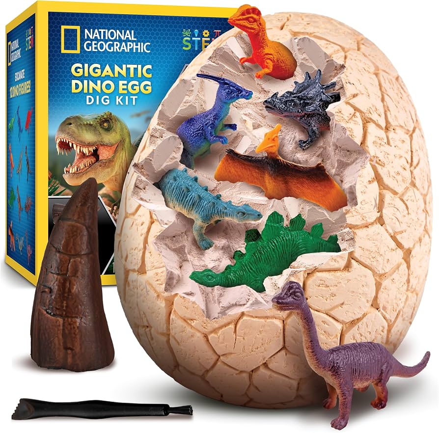 New~ National Geographic Jumbo Dinosaur Egg Dig Kit with 12 Dino Figures