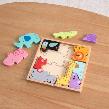 Fat Brain Toys Animal Block Puzzle - Wooden Shape-Matching