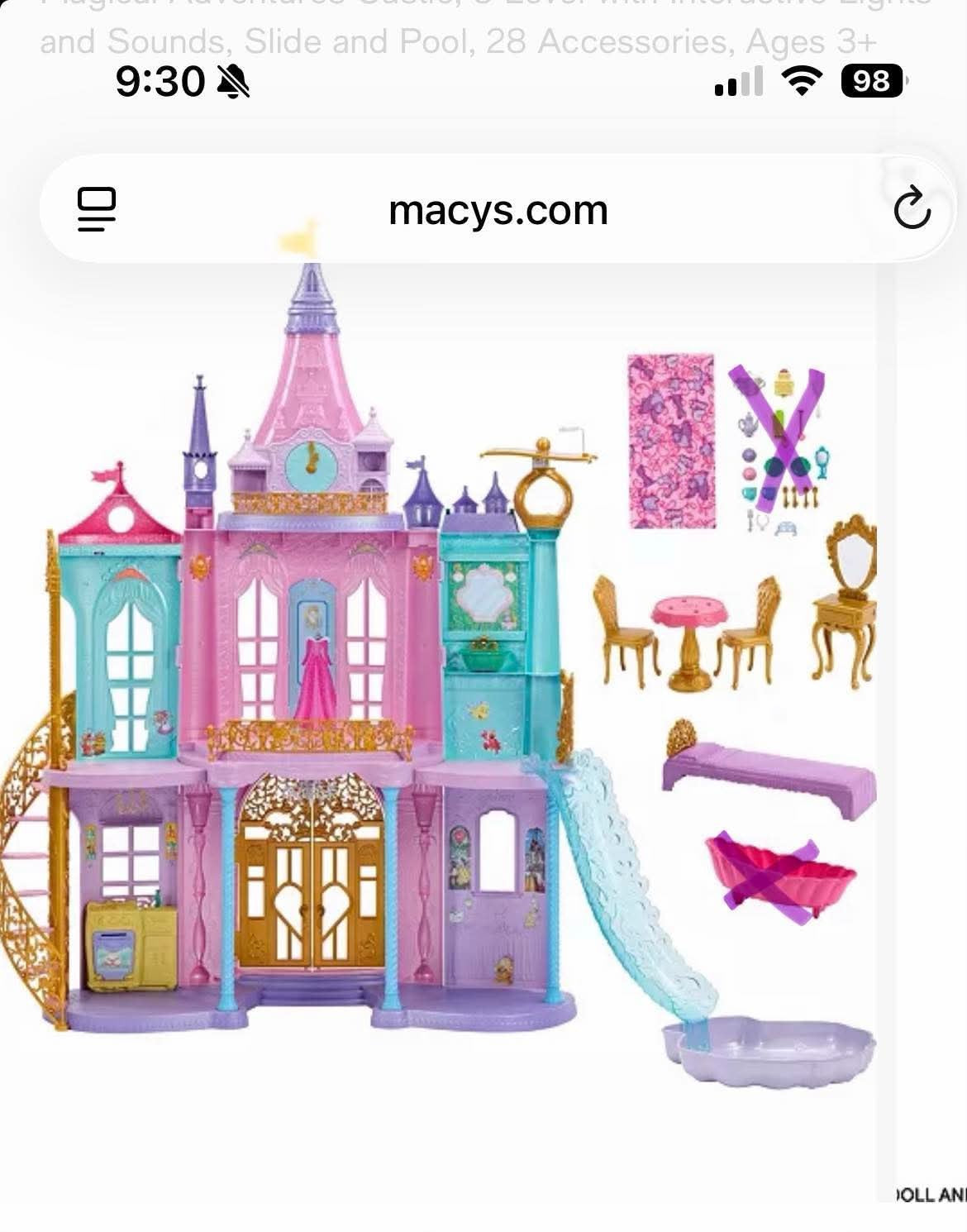 Pick up only~ Disney Princess Magical Adventures Castle with 3 Levels, 10 Play Areas with Lights & Sounds