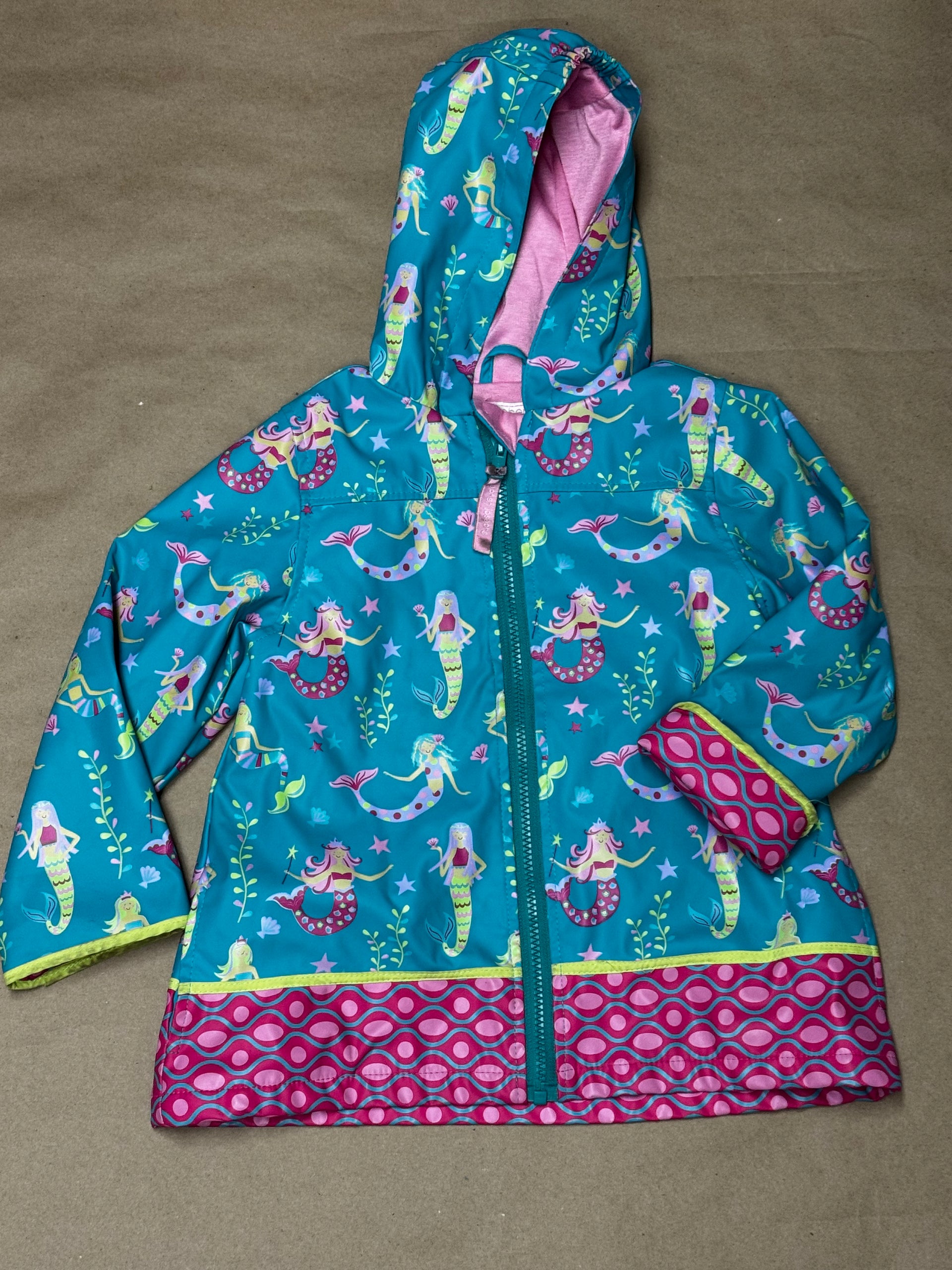 4T Mermaid Printed Hooded Rain Jacket