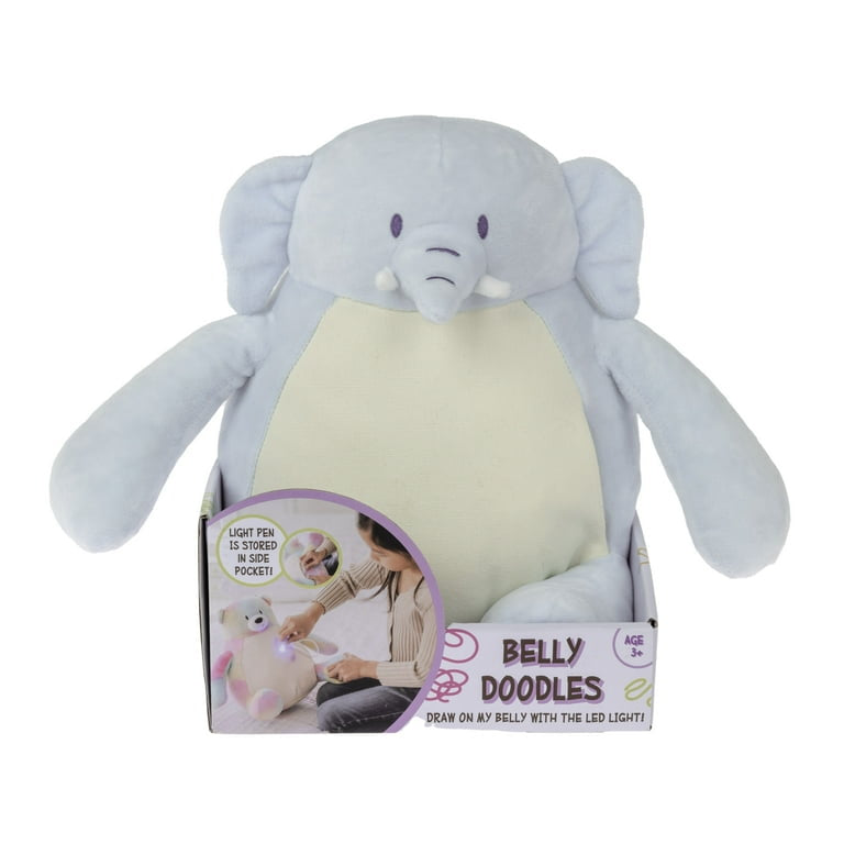New in Box Bellydoodles Blue Elephant 11" Plush with LED Pen